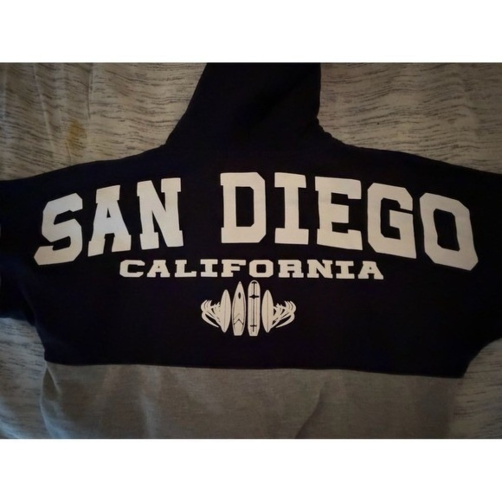 San Diego California Navy Blue Gray Spell Out Spirit Hoodie Sweatshirt Mens M